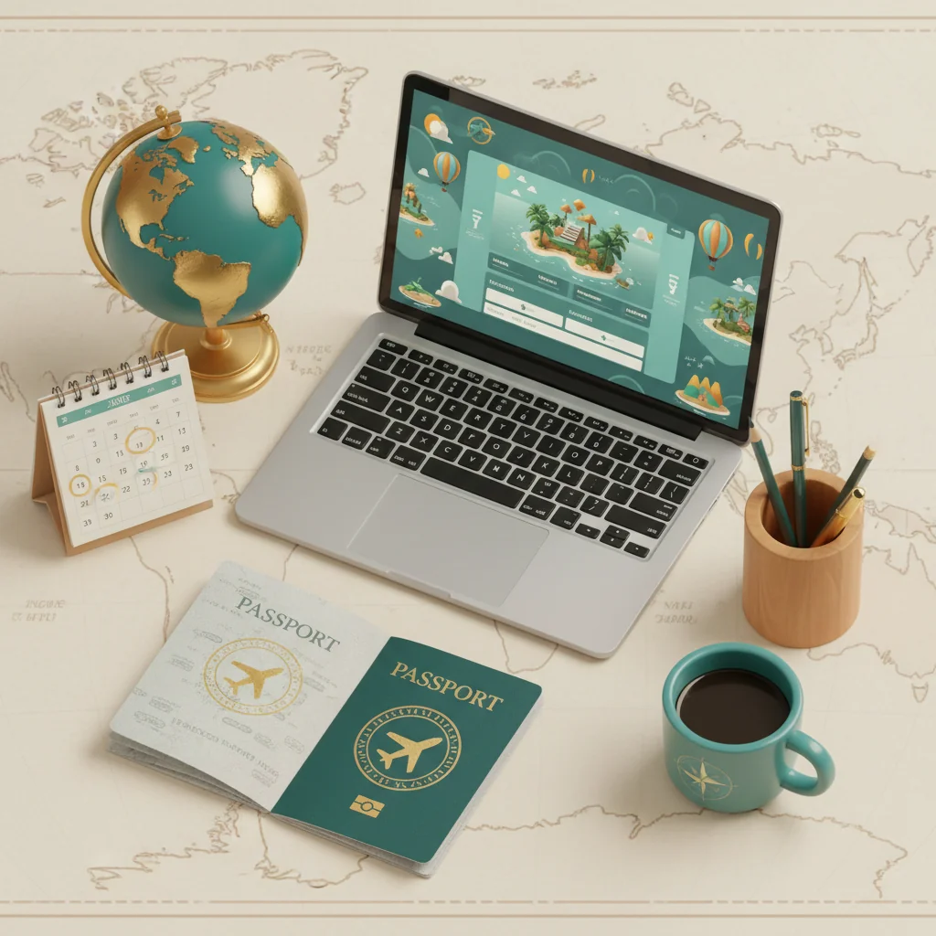 AtlasRank illustration: brass compass on a folded map under warm tungsten lamp — representing the step-by-step SEO guide for travel agents — atlas-rank.com